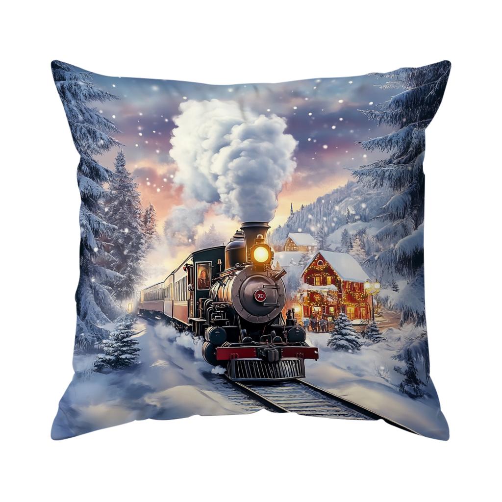 Christmas Village Train Pillowcase Printed Polyester 40/45/50Cm Throw Pillowcover Decorative Sofa Cushion Pillowslip Home Decor