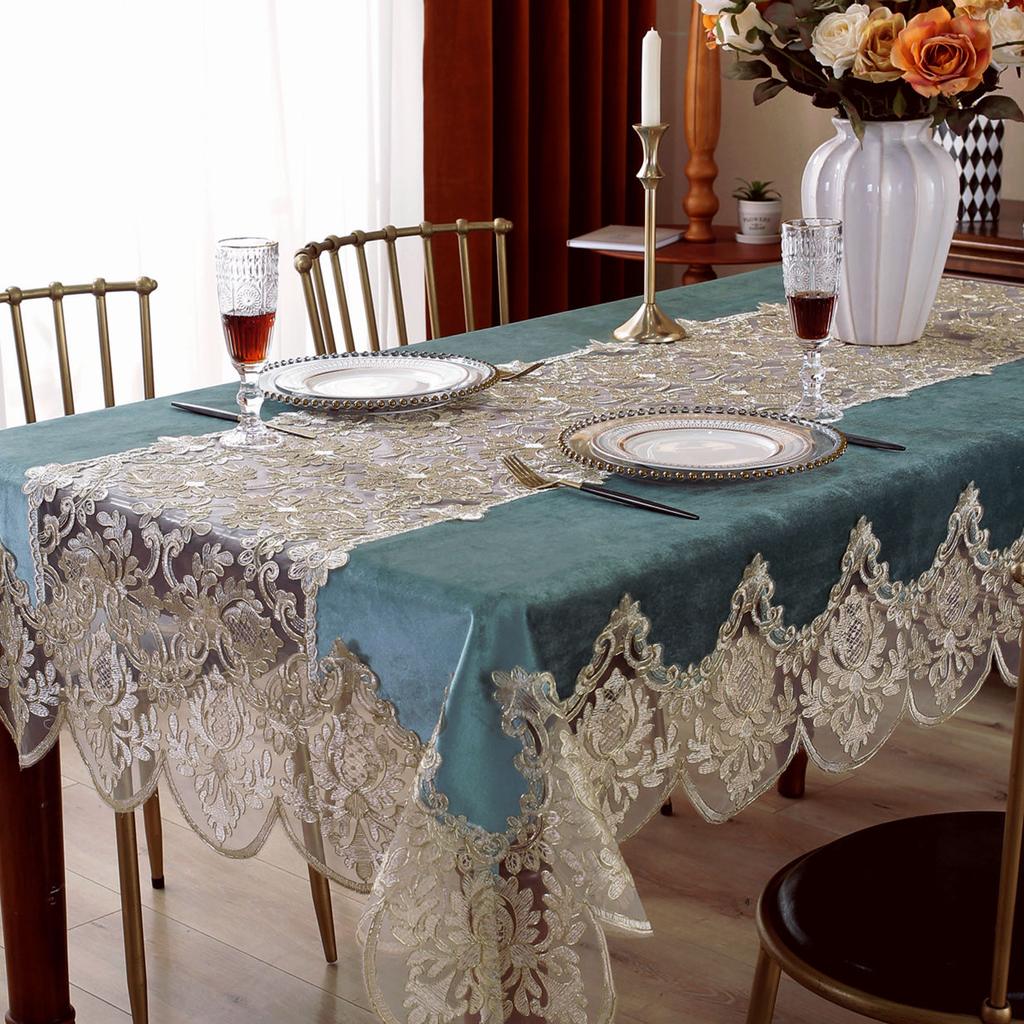 Light Luxury Style Embroidered Tablecloth Home Hotel Dining Table Decor Table Cover Rectangular Lace Table Cloth Wedding Decor