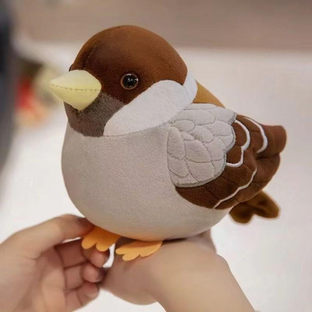 Realistic Soft Stuffed Bird Doll Chubby Round Simulation Sparrow Doll Office Companion