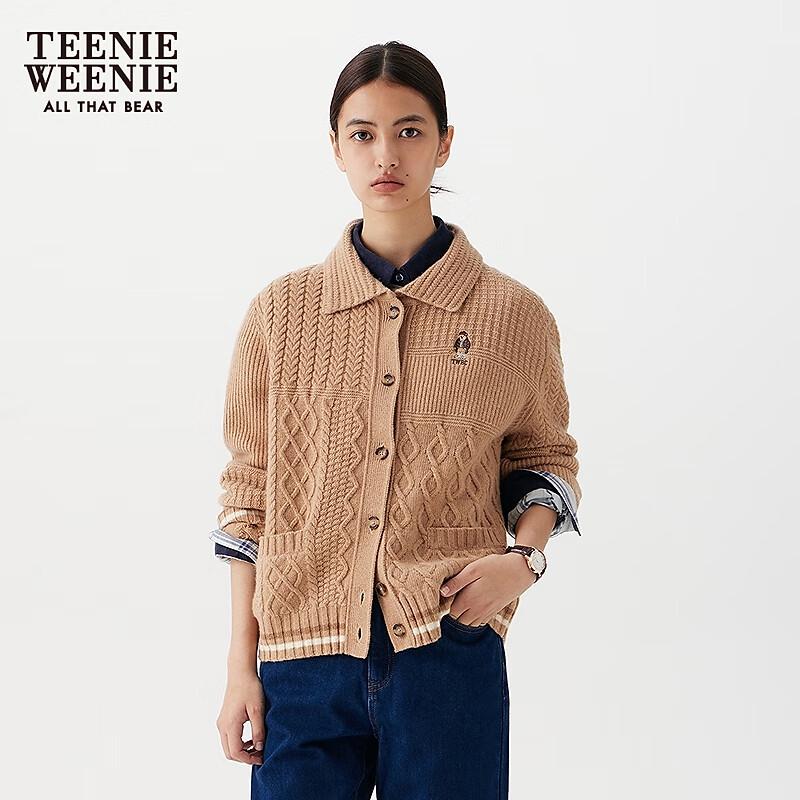 Teenie Weenie Women's Polo Collar Colorblock Knit Cardigan