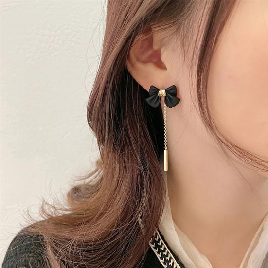 1 пара женских серег, съемные подарочные легкие стильные милые женские серьги с черным бантом, модные украшения