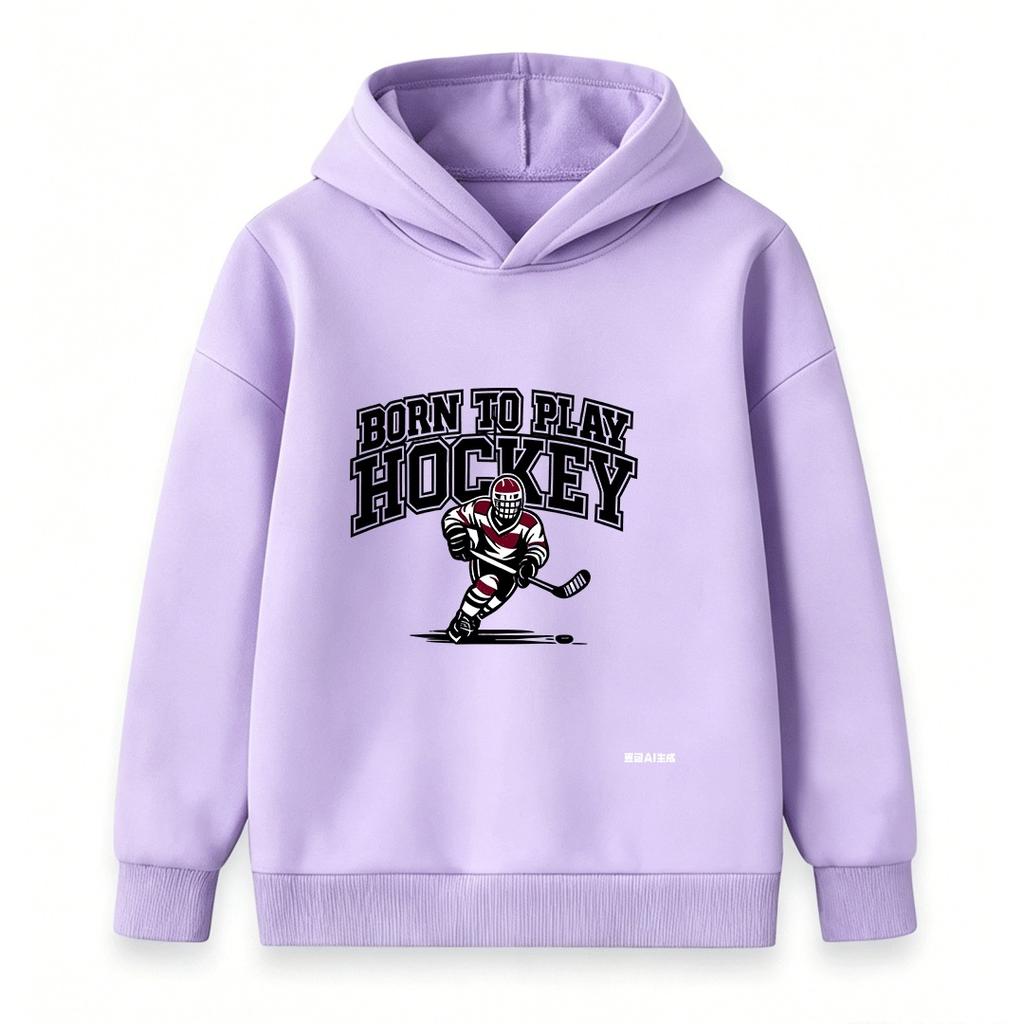 Kids Boys Girls 100% Cotton Crew Neck Short Sleeve T-Shirt, Born to Play Hockey Graphic Casual Tee for Ice Hockey Sport Loving Children, Soft Breathab