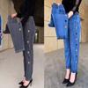 Women High Elastic Waist Faux Jeans Graphic Print Skinny Autumn Winter Pants Pencil Long Pants