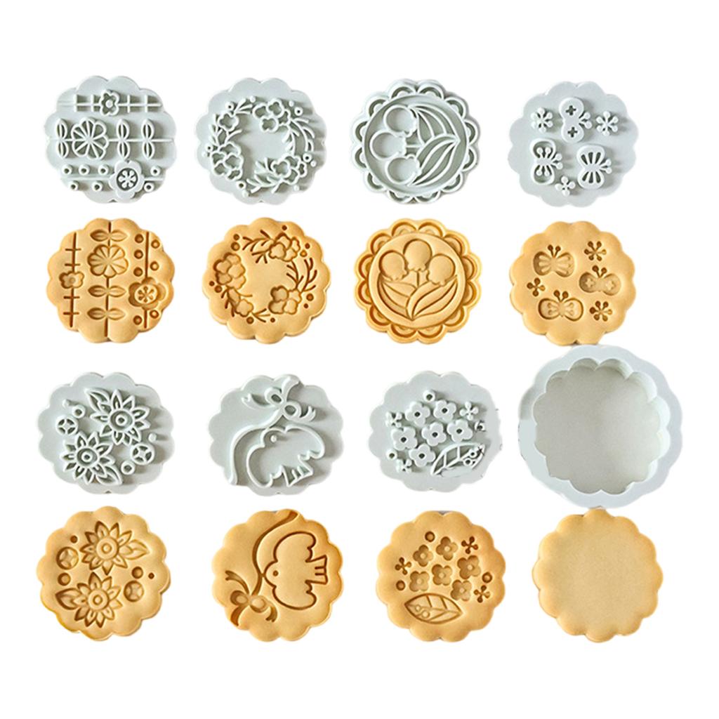 8PCS Flower Shape Cookie Molds Manual Press Cake Moulds Convenient Biscuit Dessert Making Tool for Baking Enthusiasts