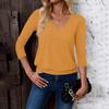 Women's Fashion Casual V-Neck Three-Quarter Sleeve Solid Color Top