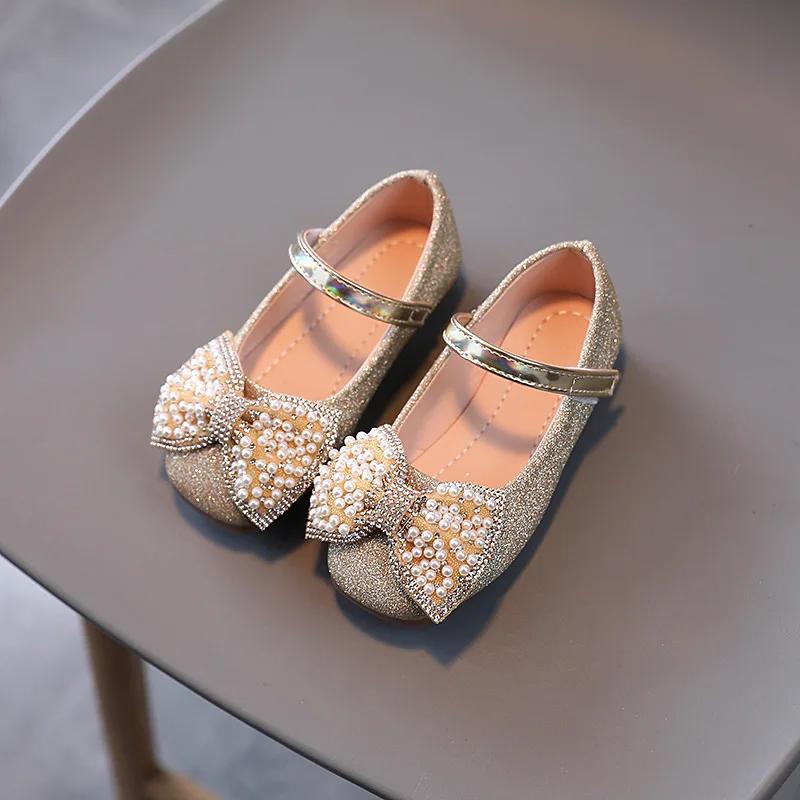 Милые детские кожаные туфли весна осень роскошные туфли принцессы с бантом для девочек модные свадебные вечерние универсальные детские туфли на плоской подошве