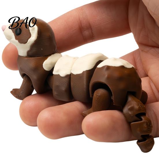 Healing Animal Figurine 3D Printed Articulated Ferret Toy, Flexible Jointed Fidget Figurine, Cute Interactive Toy PLA Desktop Ornament & Car