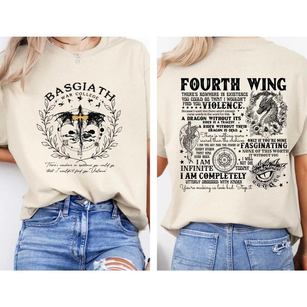 2026 Summer Hot Sale Fourth Wing Dragon Rider T-shirt Men Women Fashion Punk T-shirt Y2K Gothic Cotton Oversized T-shirt