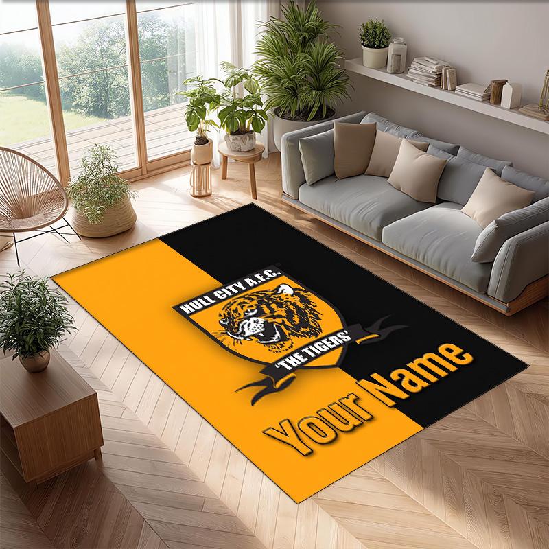 Hull FC Crystal Velvet Rug, Custom Name Text Personalized Non‑Slip Floor Mat for Home Decor Gift