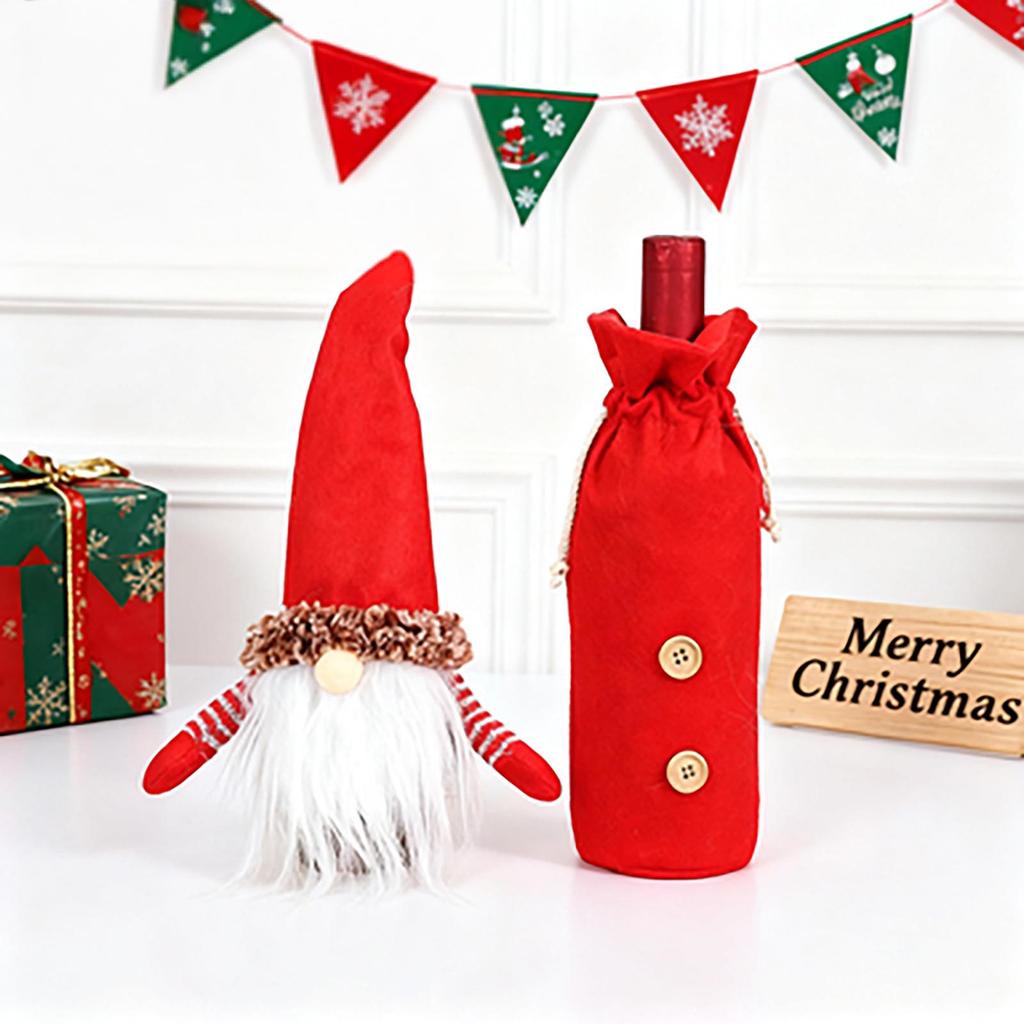 Mingguan Christmas Faceless Old Man Wine Bottle Cover Set - Non-Woven Fabric, European and American Style, 2-Piece Decoration Cover