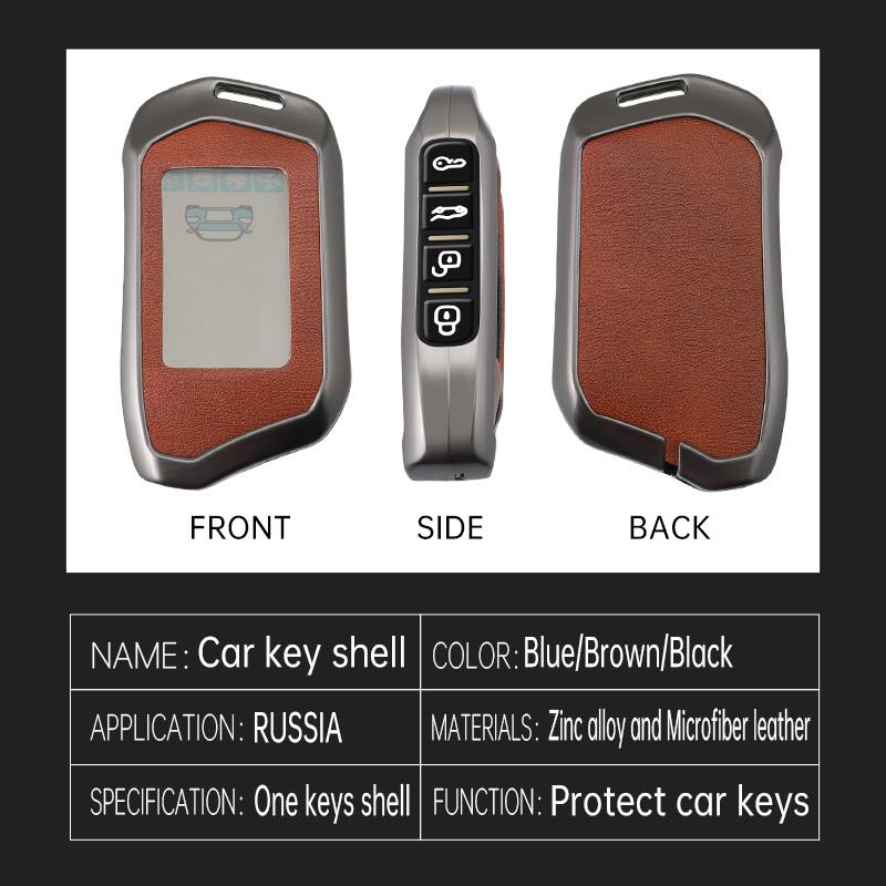 Fashion Zinc Alloy+Leather Car Key Case Cover Shell Fob For Russian Alarm For Steelmate Burglar Alarm Car Interior Accesories
