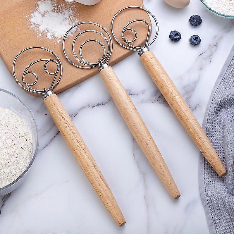 Dough Whisk Bread Mixer Premium Stainless Steel Whisk With a Dough Scraper for Bread, Pastry or Pizza Dough - Perfect Baking Tool(3pcs, silver)