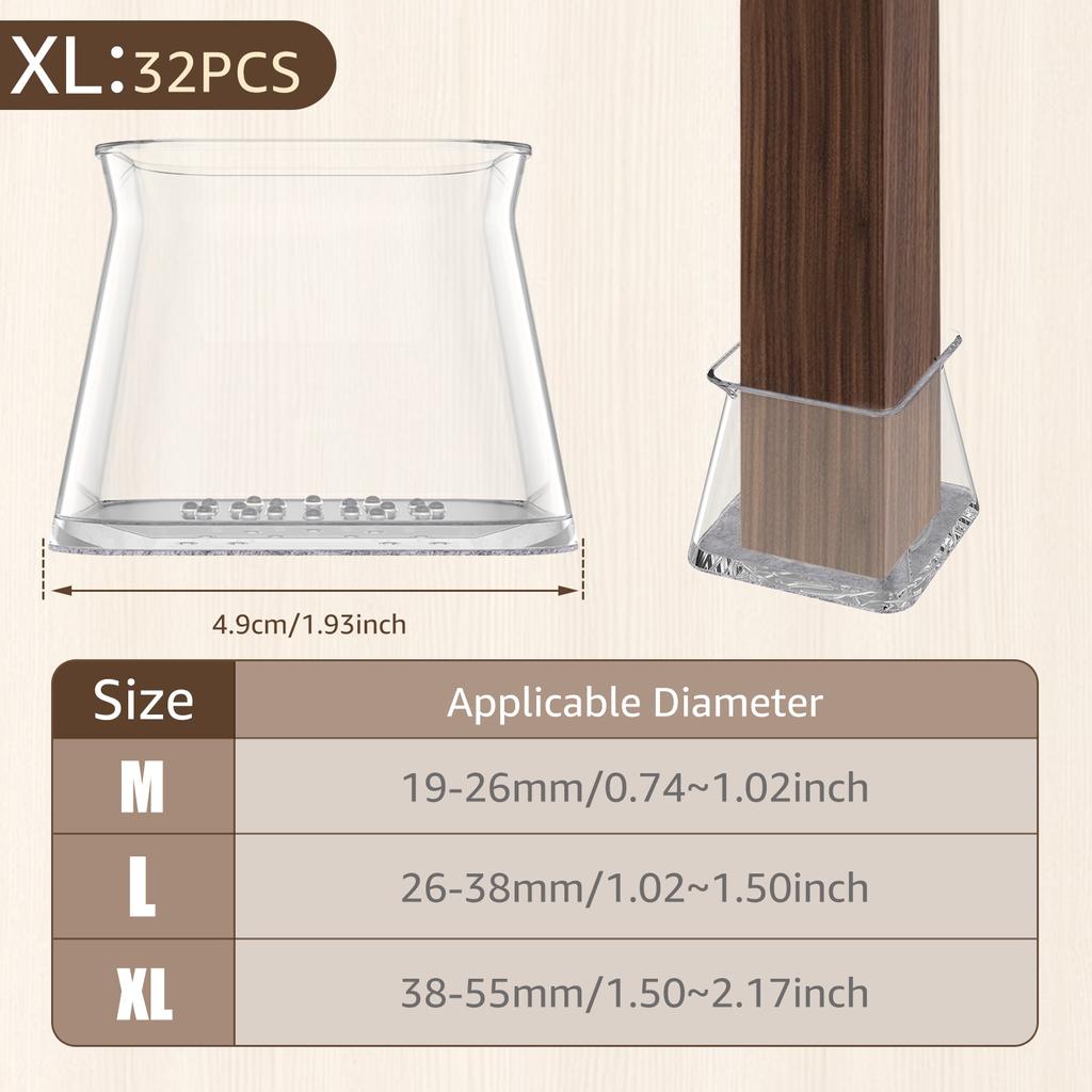 32 шт. Накладки на ножки мебели Силиконовые Квадратные Защитные накладки на ножки стульев для пола с фетровой основой Противоскользящие Колпачки для ножек стульев для Снижения Шума