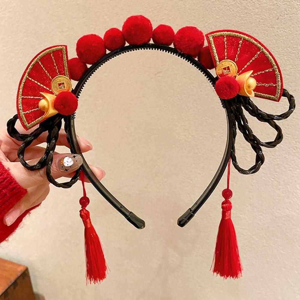 Головной убор с кисточками, китайский новогодний головной убор, косичка для волос, палочки для волос Hanfu, детский парик, повязка на голову, дети