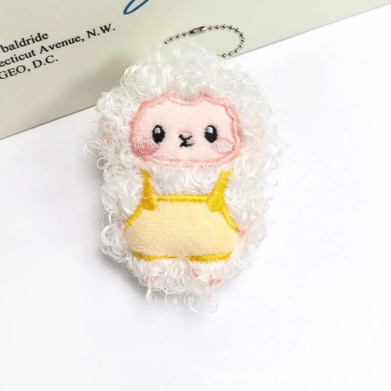 Fluffy Plush Sheep Keychain Soft Curly Fur Adorable Overalls Design Backpack Pendant for Daily Key Bag Decoration