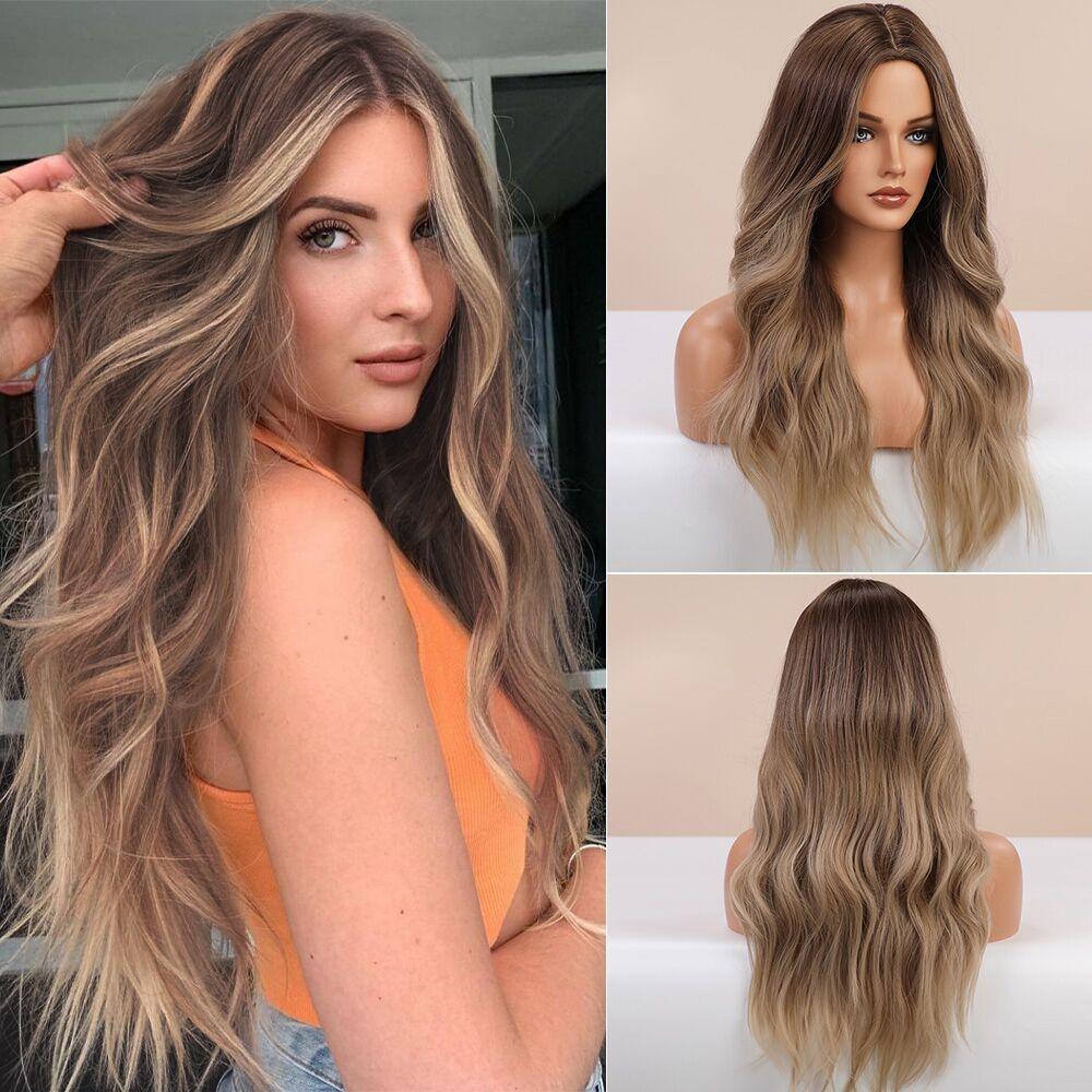BLONDE UNICORN Синтетический парик Ombre Блондинка Коричневый Длинные парики Средняя часть волос Парик Повседневные натуральные волнистые термостойкие волокна для женщин