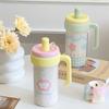 Large Capacity Cute Insulated Mug, 1000Ml Tumbler With Handle And Straw Lid, Stainless Steel Sports Water Bottle