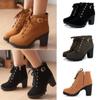 Women Winter Boots Shoes Chunky High Heel Lace Up Ankle Boots Ladies Platform Buckle Shoes