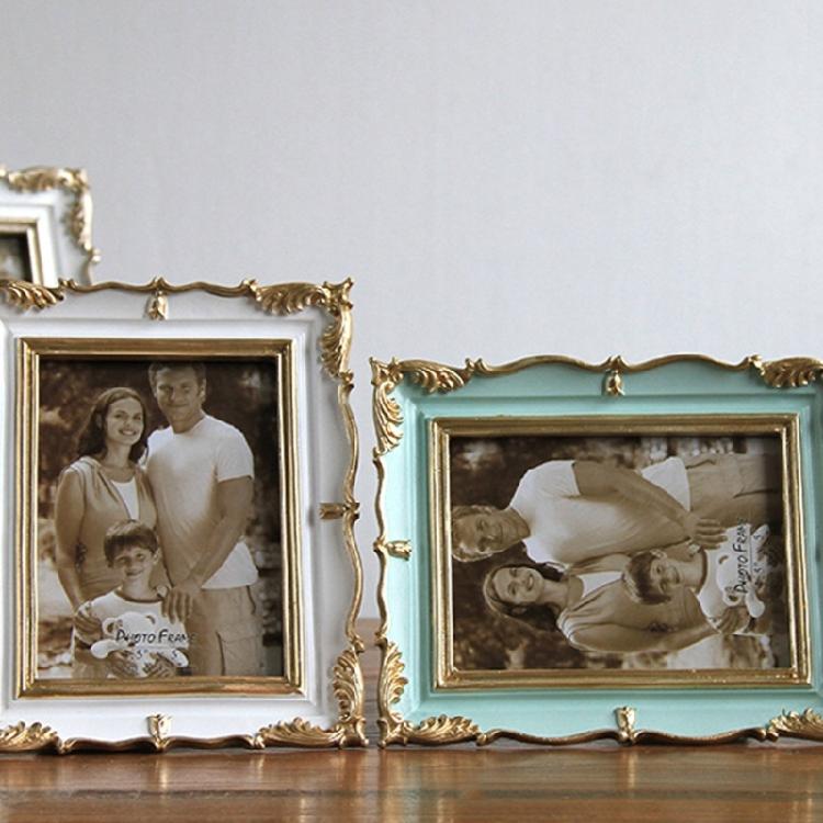Antique Resin Art Golden Trim Photo Frame With Intricate Carved Pattern Tabletop Decors Picture Frame For Home Aesthetic
