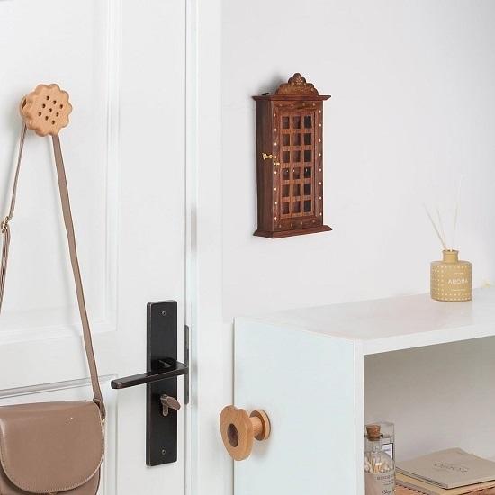 Деревянный держатель для ключей Sheesham - квадратный держатель для ключей Crafted Artisans - деревянный коричневый цвет для ключей среднего размера