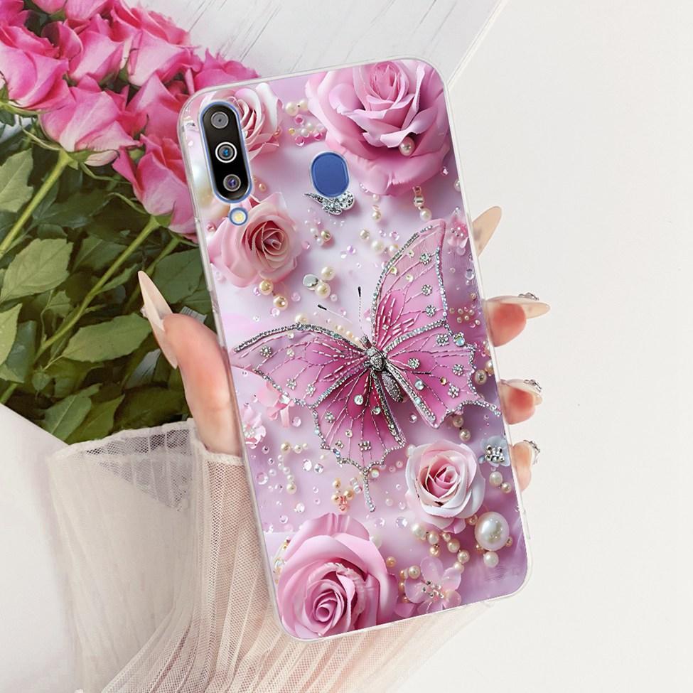 For Samsung A40S Case Transparent Cute Cat Fashion Butterfly Funny Painted Casing For Samsung Galaxy A40S Cover SM-A3050