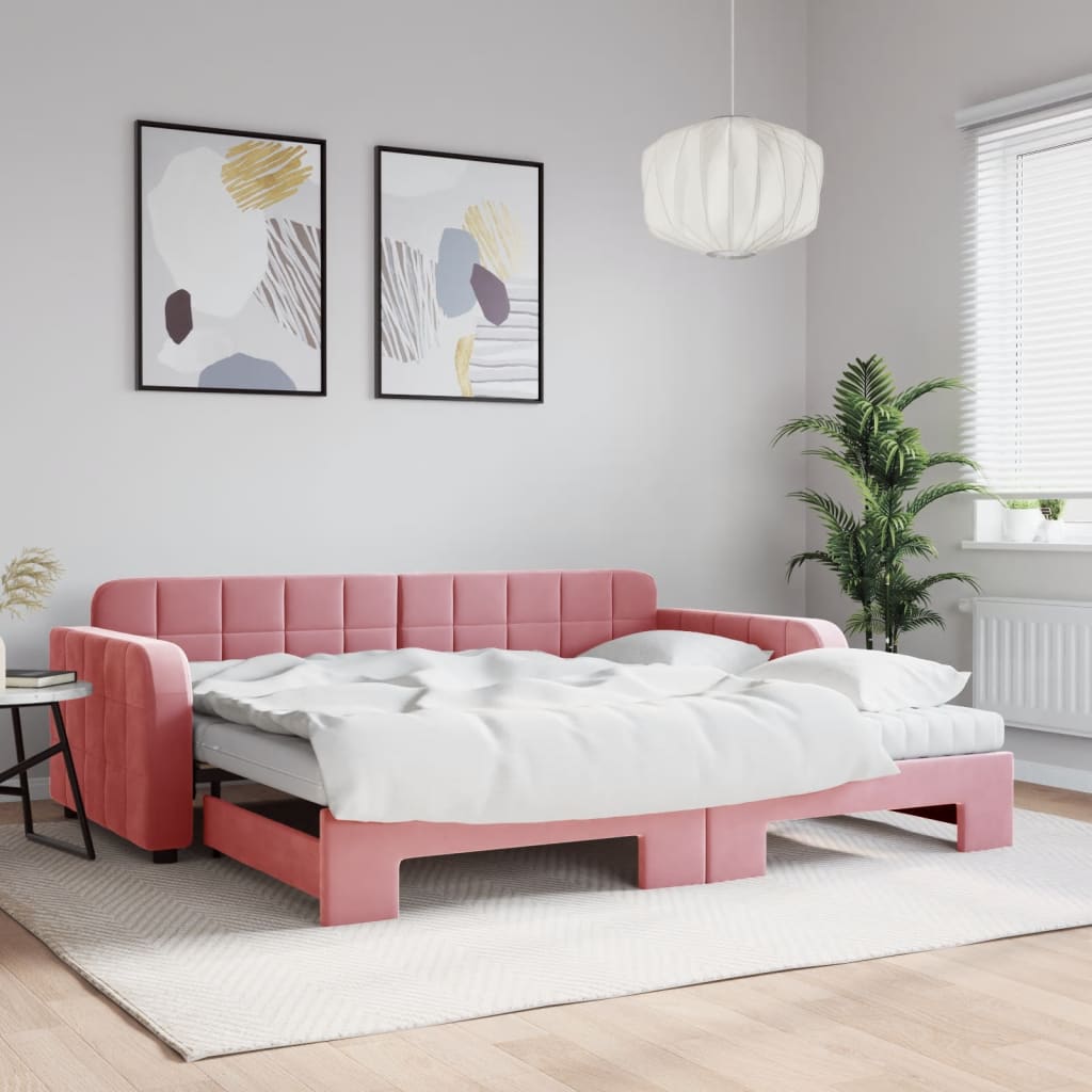 Pull Out Daybed with Mattresses Pink 90x200 cm Velvet