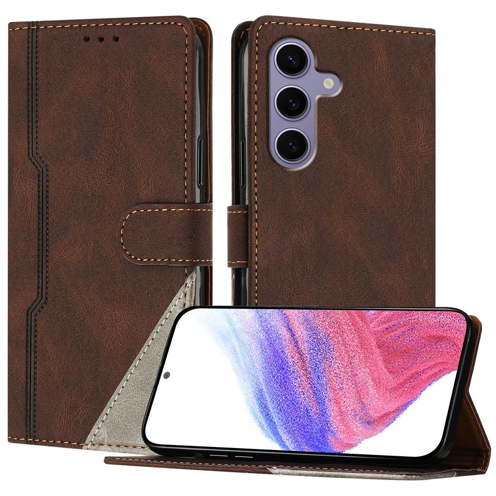 For Samsung Galaxy S25 Leather Case Triangle Patchwork Wallet Stand Shockproof Phone Cover