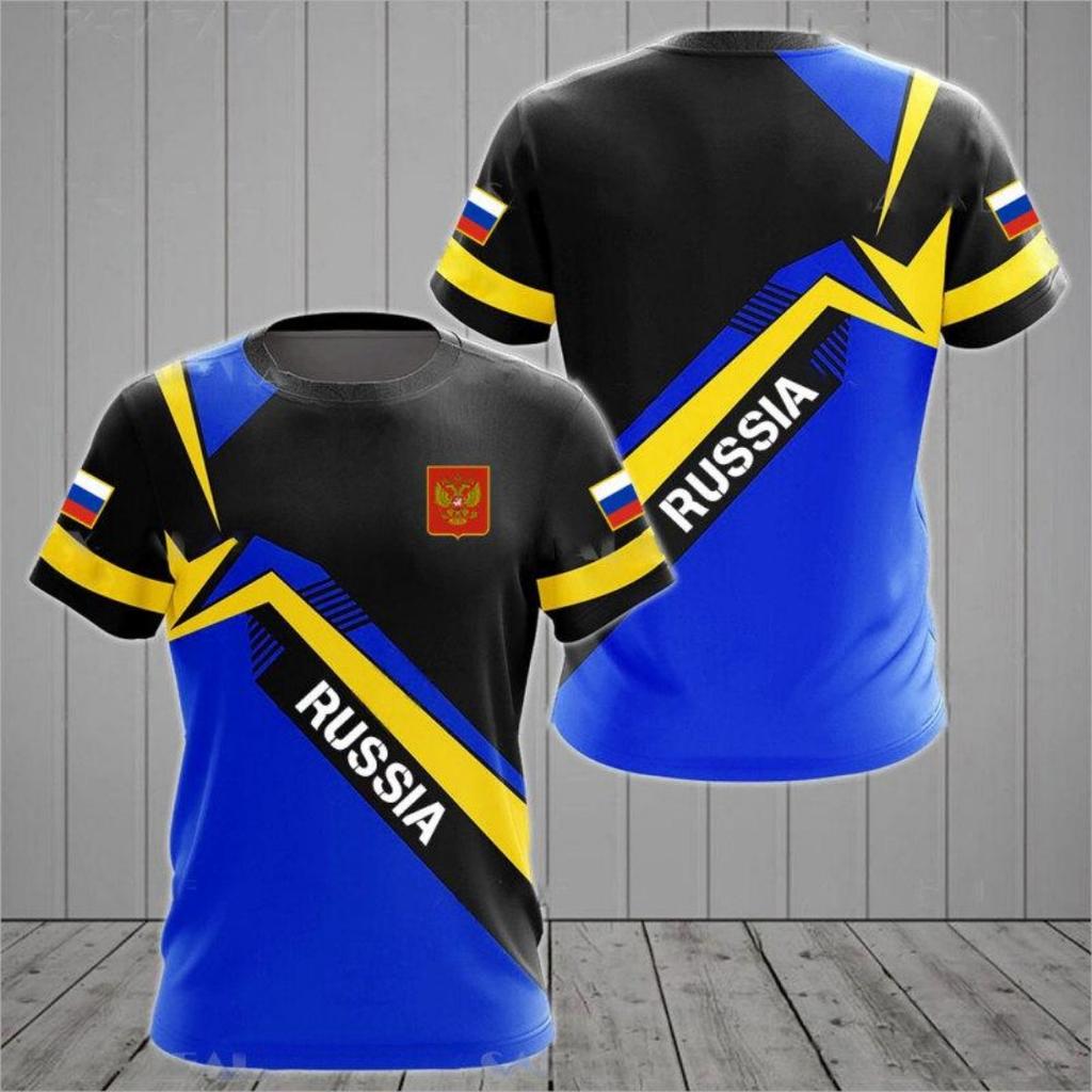Russian Flag Printing Men's New Short-sleeved O-neck Shirt Men's T-shirt Sports Cool Oversized Clothing