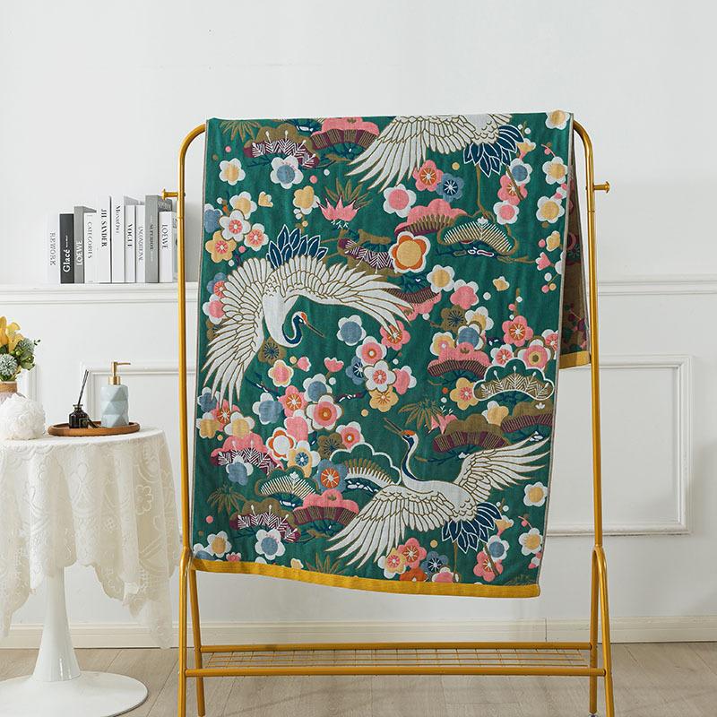 90 X180cm Absorbent Quick Drying Floral Large Bath Towels 4 Layer Gauze Towel Cotton Blanket Boho Jacquard Air Conditioning Thin Comforter Blanket 1pc