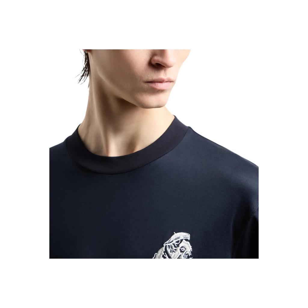 Emporio Armani Мужская футболка с вышивкой в виде бульдога, с круглым вырезом, короткий рукав, темно-синяя 6D1TC6-1JOSZ-0920