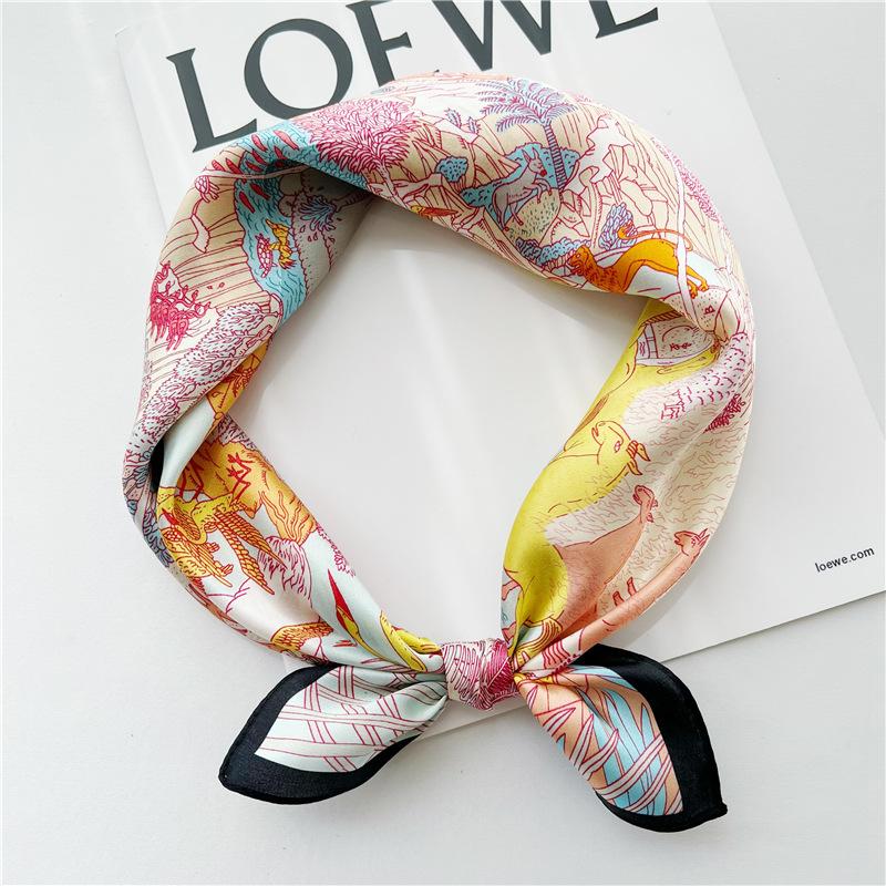 53*53cm Square Silk Scarf Women's Fashion Printed Small Neck Scarf Office Women's Hair Belt Folar Handkerchief Women's Handkerchief Scarf