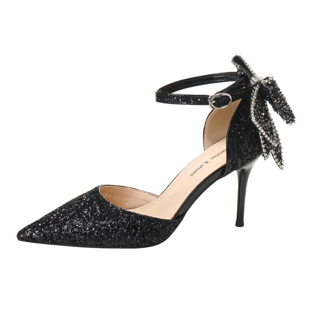 Летние роскошные женские модные босоножки с острым носком, блестками, стразами, бантом, кристаллами, на высоком каблуке, для вечеринки, свадьбы