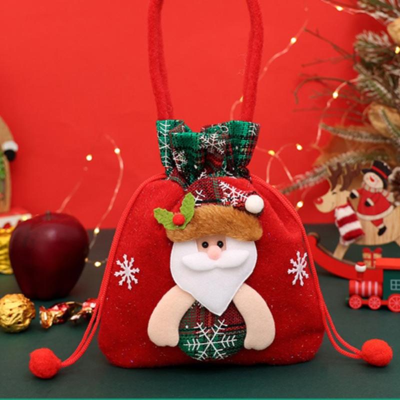 Christmas Apple Gift Bag Knitted Plush Santa Snowman Reindeer Bear Handbag Xmas Eve Candy Present Bag Holiday Party Decor