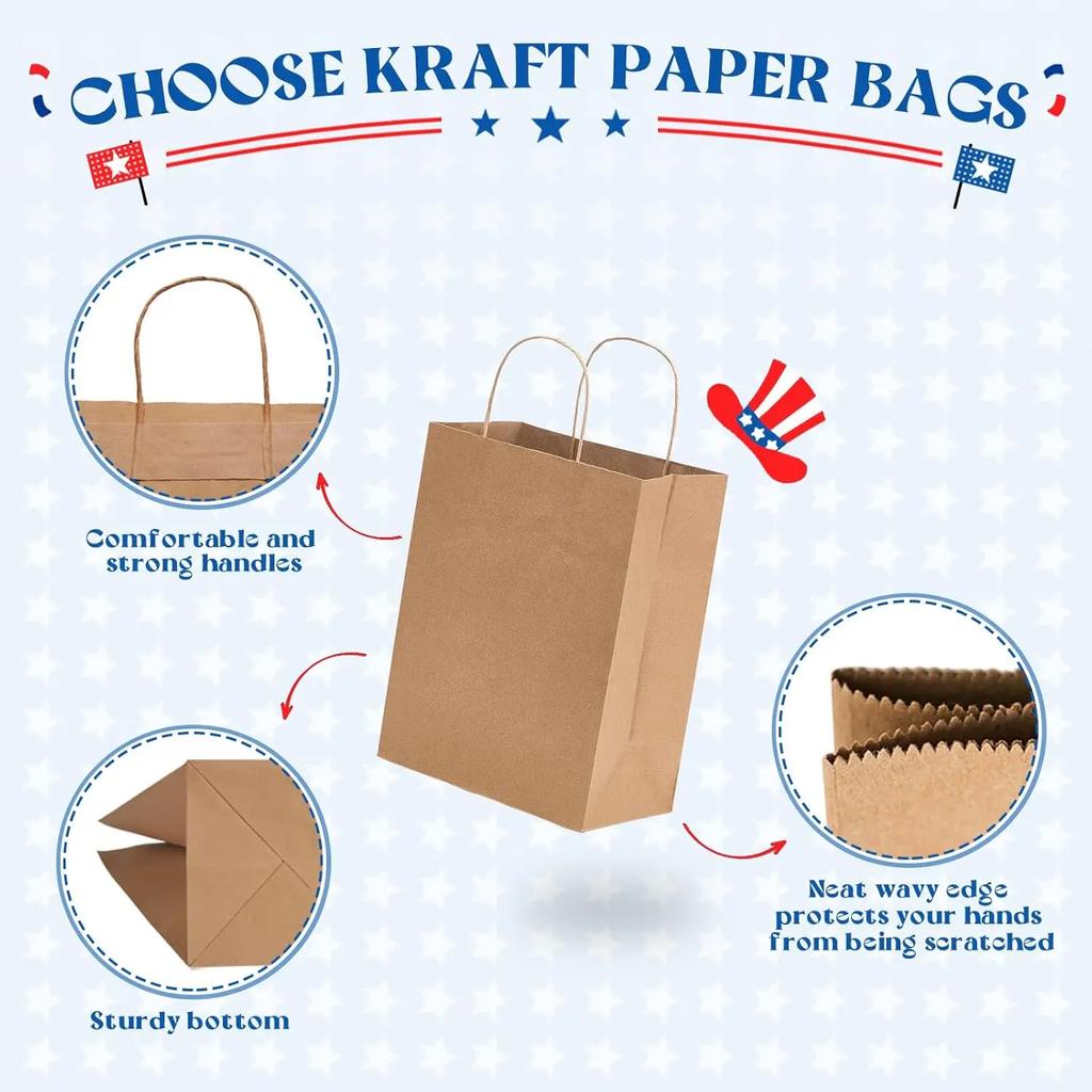 Kraft Bag Paper Gift Bags Reusable Grocery Shopping Bags for Packaing Craft Gifts Wedding Business Retail Party Bags
