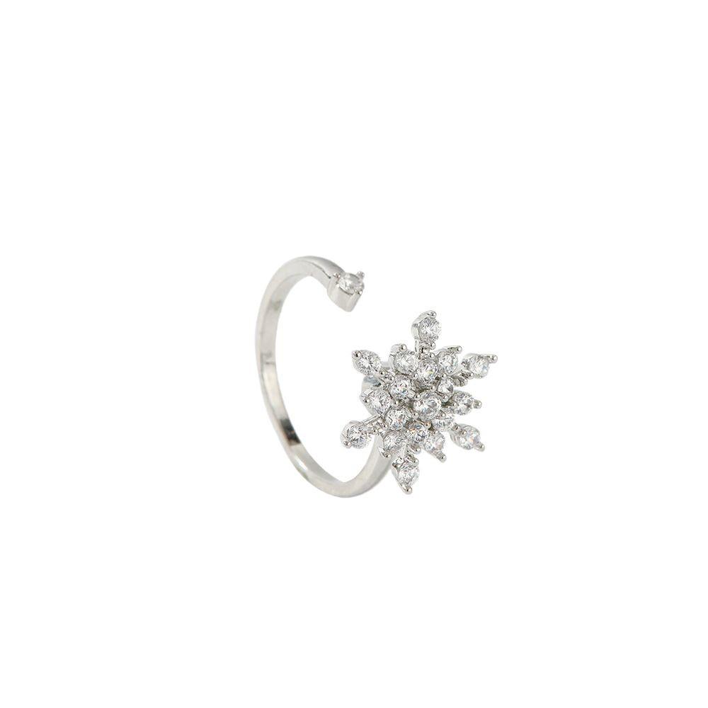 Women's Rotatable Zircon Snowflake Ring: Niche, Fashionable, High-End, No-Fade Design, Personalized Index Finger Accessory