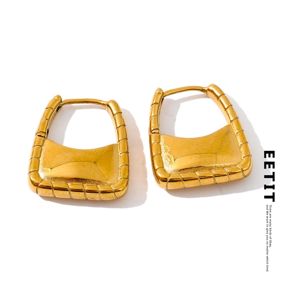 Eetit Серьги-кольца из литой нержавеющей стали с покрытием из 18-каратного золота. Стильная уникальная текстура. Повседневные украшения. PVD-покрытие, водостойкие.