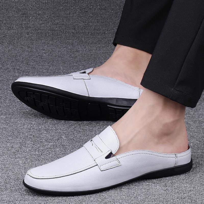 Fashion Handmade Loafers Summer Slip On Half Shoes for Men Genuine Leather Slippers Casual Breathable Comfy Male Muller Shoes Half Drag