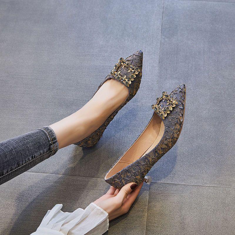 Универсальные туфли-лодочки со стразами см см высокими каблуками женские тонкие каблуки новые остроносые профессиональные маленькие одинарные туфли на среднем каблуке