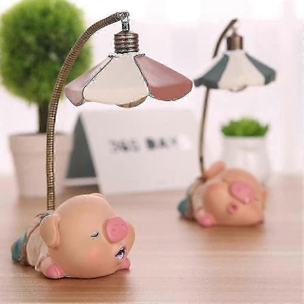 Cute Sleeping Pig Figures, 2 Pcs Resin Piglets Pigs With Night Lamp Action Figure Toys
