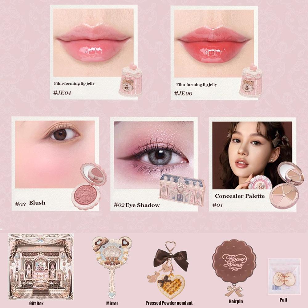 Flower Knows SWEETIE BEAR Шкатулка для макияжа Подарочный набор Всё в одном Парфюм Палитра теней для век с шиммером Румяна Гель-помада для губ Шкатулка 10 шт.