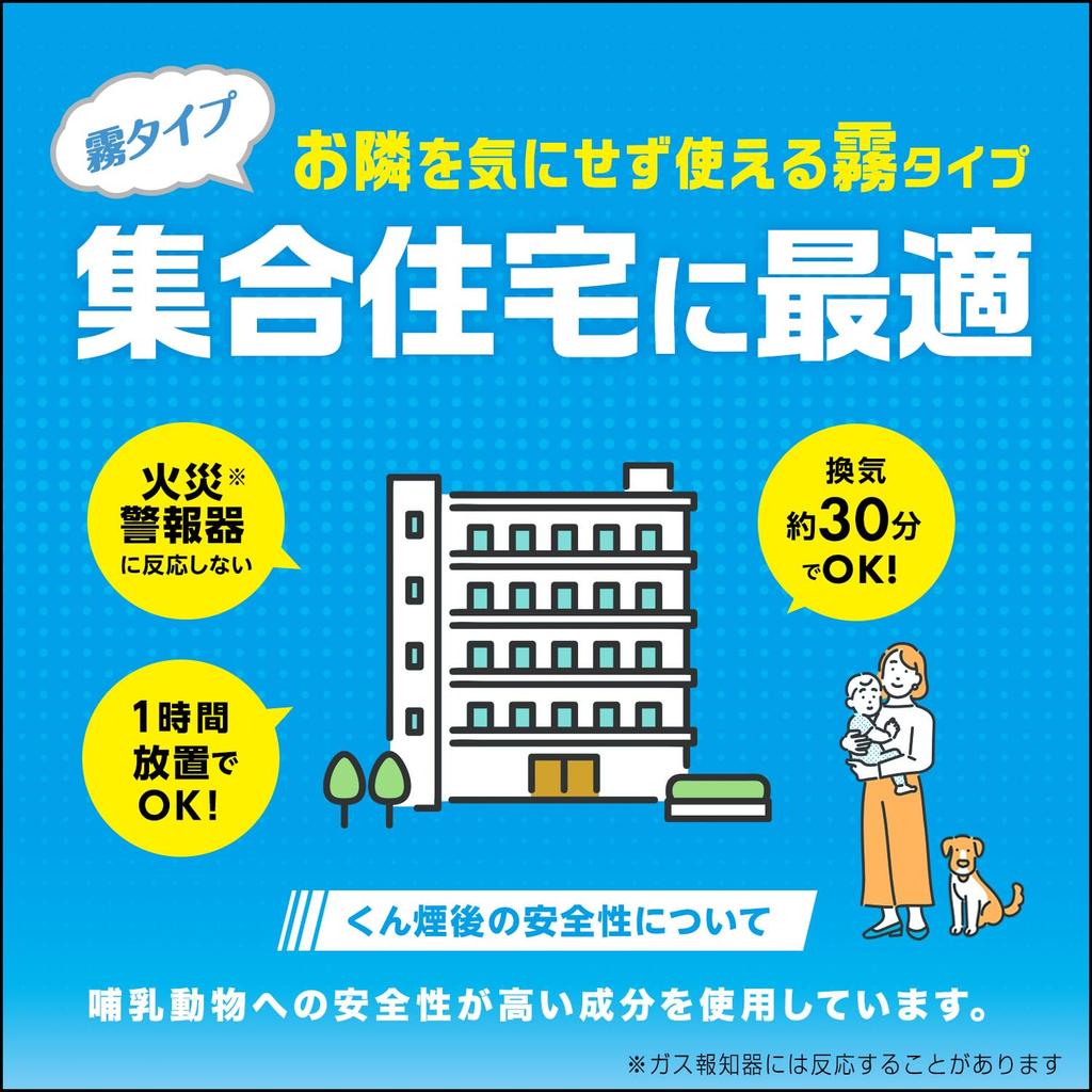 Крышка не требуется. Тип Easy Balsan Fog 2 шт. 6-10 татами. Эффект профилактики в месяцах. Не реагирует на пожарную сигнализацию. Для неприятных насекомых в