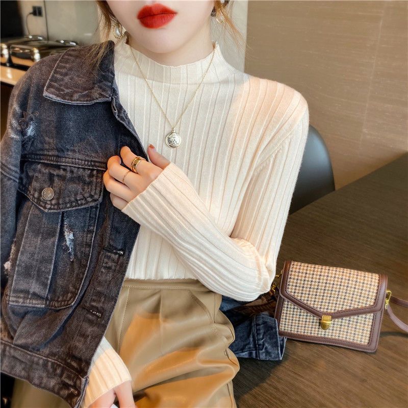 Half Turtleneck Sweater for Women Casual Warm Pullover and Slim Solid-color Knitted Sweater for Autumn and Winter