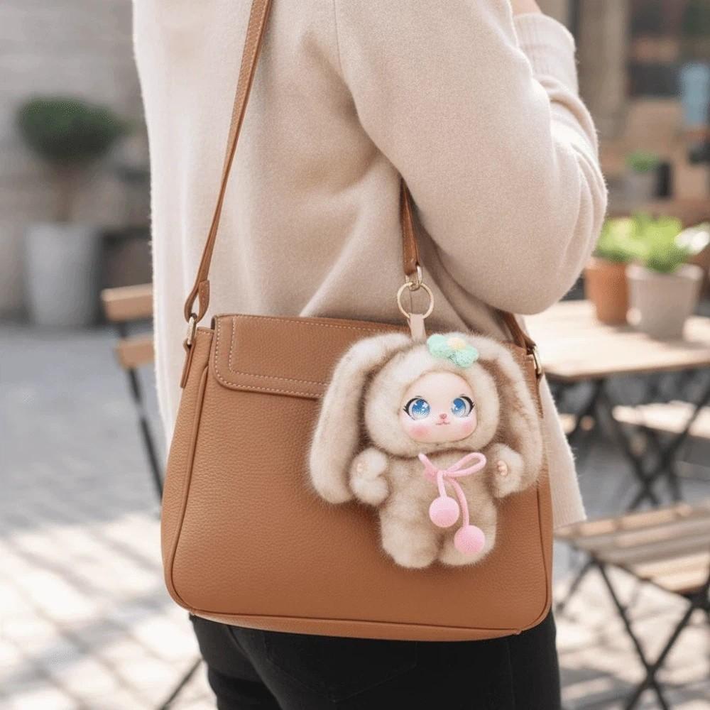 Ornaments Rabbit Plush Keychain Big Ear with Flower Bunny Plush Doll Pendant Backpack Decor