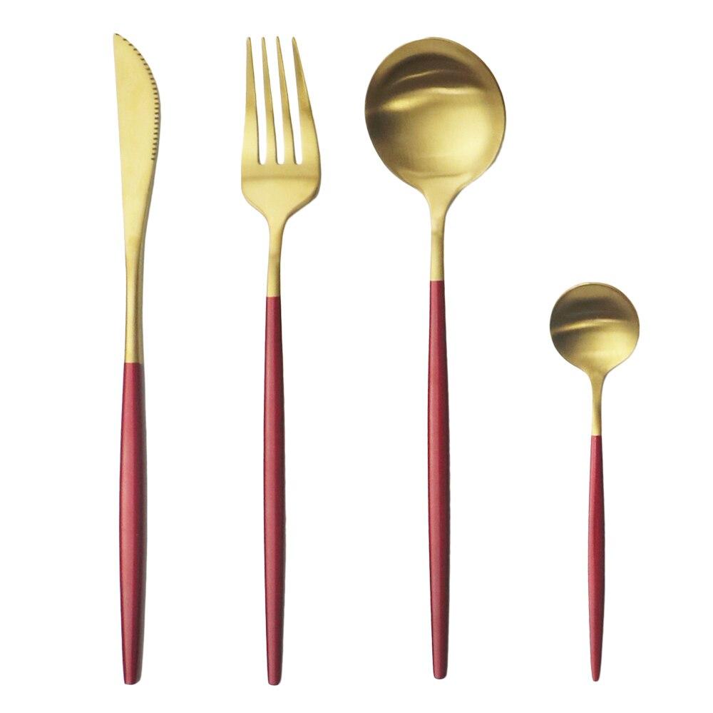 4Pcs Pink Gold Dinnerware Set Blue Gold Matte Cutlery Set Stainless Steel Tableware Set Fork Knife Spoon Silverware Flatware Set