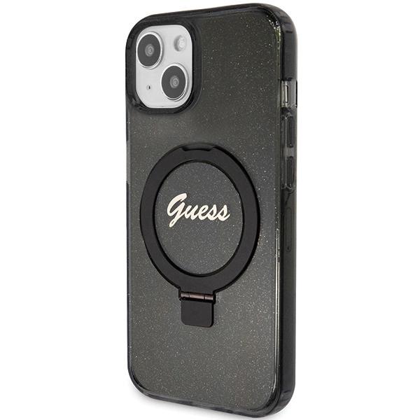 Guess Ring Stand Script Glitter Magsafe Case For Iphone 13 / 14 / 15 - Black