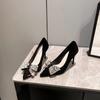 New Black Rhinestone Bow Women Pumps Luxury Banquet Shoes Sexy High Heels Shoes Women Stilettos Party Shoes Plus Size 43
