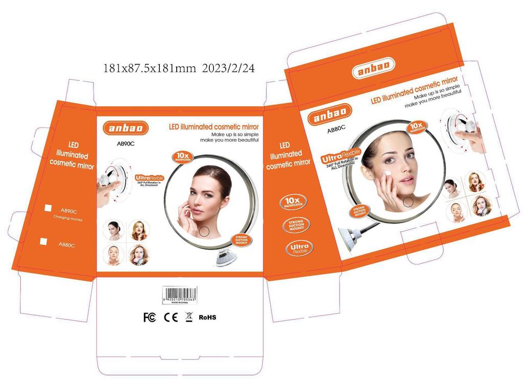 Upgraded 10X Magnifying LED Makeup Mirror with Three-Color Fill Light & USB Touch Switch