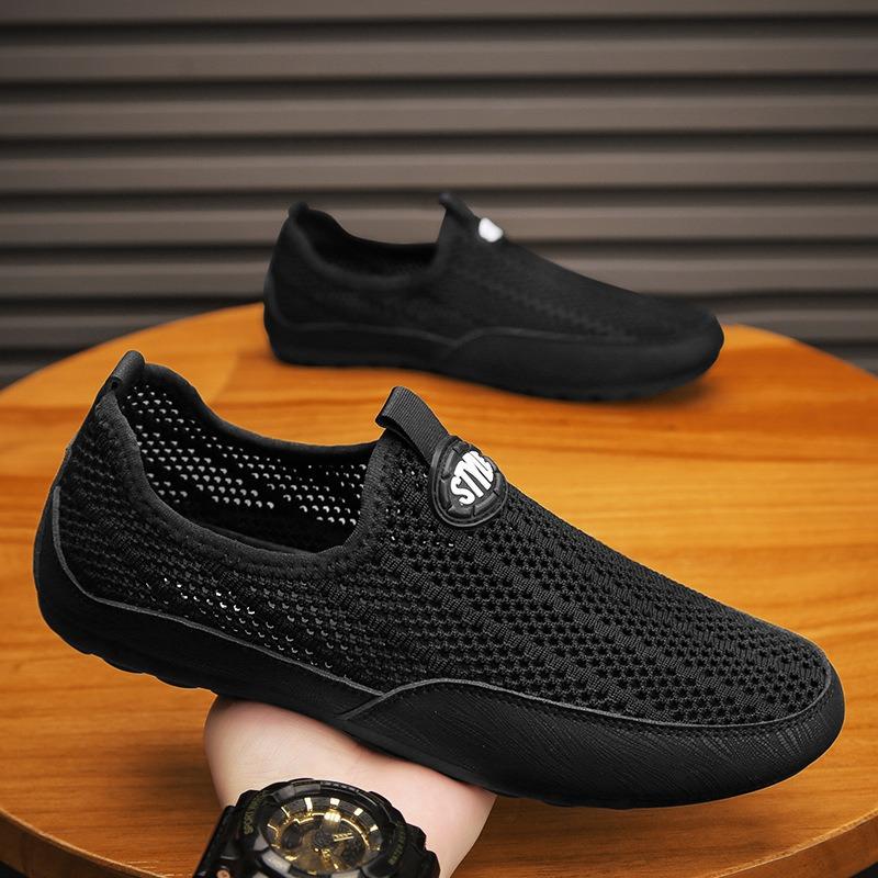 Breathable Hollow Men's Shoes One Pedal Light Casual Shoes Mesh Men's Flying Woven Trendy Shoes Driving Doudou Shoes