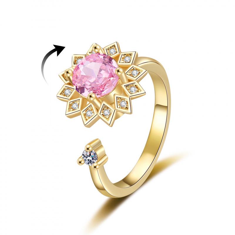 Женское вращающееся кольцо с подсолнухом и стразами, регулируемое