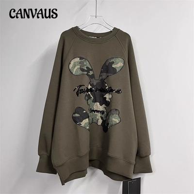 Толстовка с длинным рукавом и вышитыми буквами из мультфильма «Камуфляж Кролик», женская толстовка с капюшоном и круглым вырезом